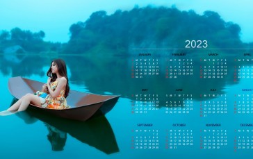 2023 (year), Calendar, Landscape, Boat Wallpaper