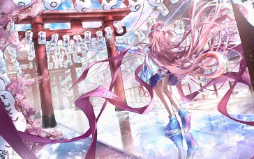 Anime Girls, Long Hair, Twintails, Pink Hair, Blue Eyes Wallpaper