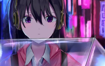 Anime Girl, Face Portrait, Headphones, Anime Wallpaper