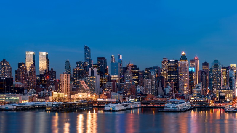 USA, New York City, Skyscraper, Pier, Night, City Wallpaper