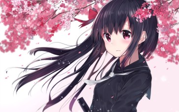 Anime Girl, Tears, Sakura Blossom, Long Hair, Crying, School Uniform, Anime Wallpaper