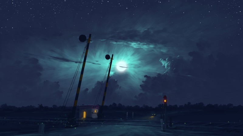Starry Sky, Fantasy, Moonlight, Cloudy Night, Digital Landscape, Landscape Wallpaper