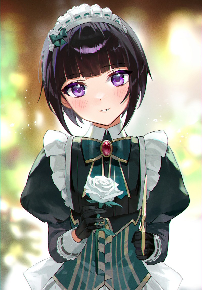 Shirayuki Chiyo, Maid Outfit, The Idolmaster Cinderella Girls, Purple Eyes, White Rose Wallpaper