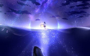 Blue Whale, Anime Girls, Water, Animals, Clouds Wallpaper