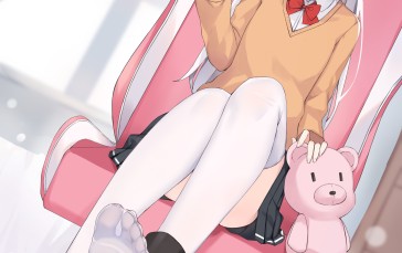 Feet, White Hair, Cat Girl, Anime, Skirt Wallpaper