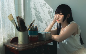 Asian, Model, Sitting, Women, Omen, Indoors Wallpaper