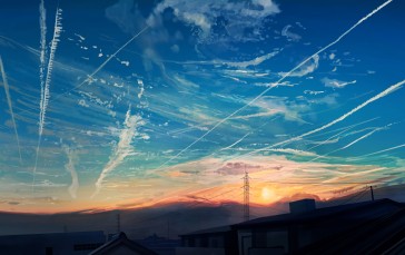 Anime Landscape, Scenic, Sunset, Sky, Clouds, Anime Wallpaper