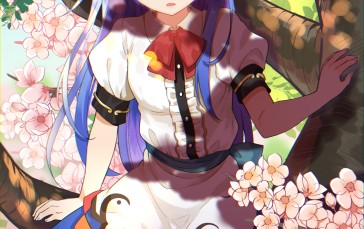 Hinanawi Tenshi, Touhou, Cherry Blossom, Spring, Blue Hair, Hat, Tree, Anime Wallpaper