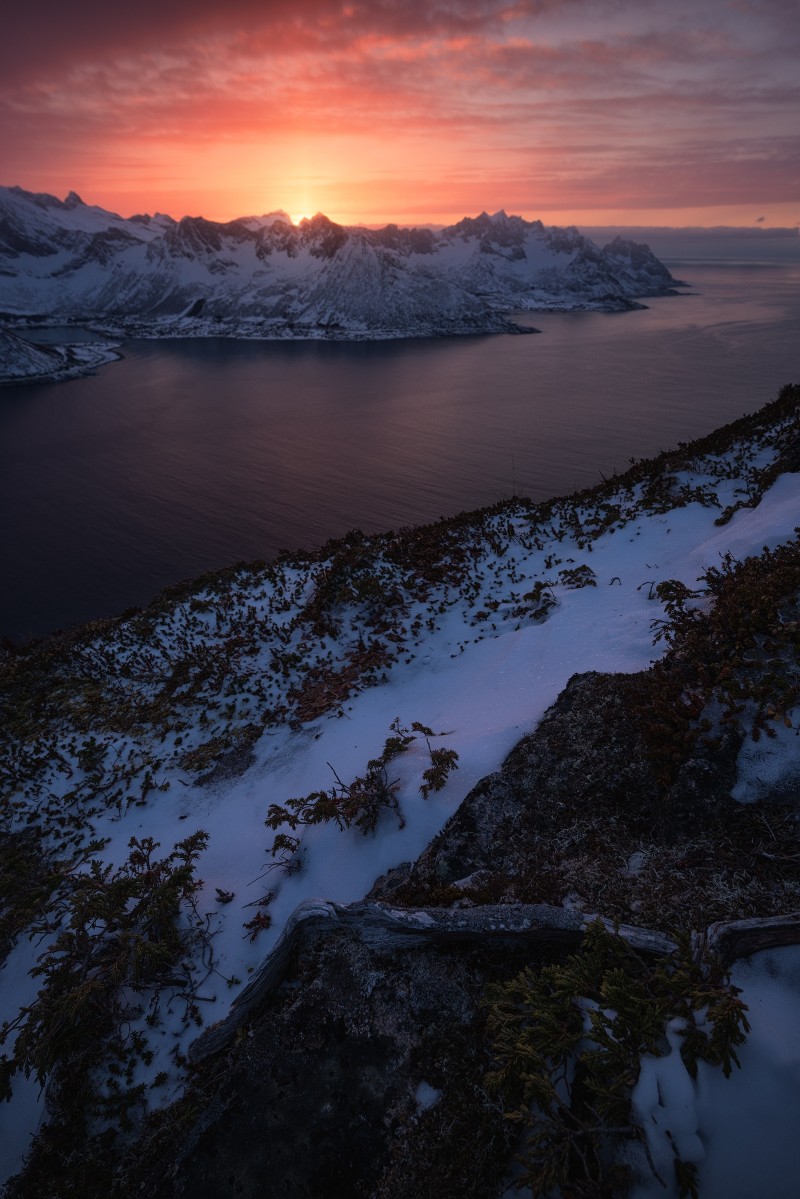 Sunset, Lake, Snow, Clouds Wallpaper