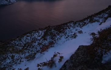 Sunset, Lake, Snow, Clouds Wallpaper