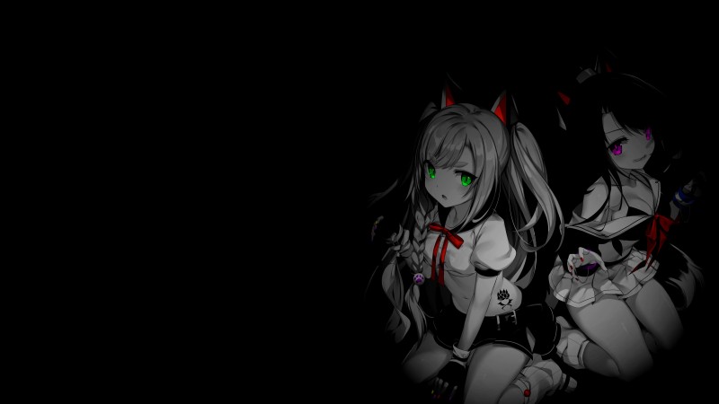 Selective Coloring, Anime Girls, Monochrome, Simple Background Wallpaper