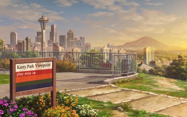 Anime Cityscape, Skyscrapers, Park, Scenic, Landscape, Cloud Wallpaper