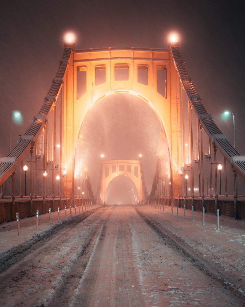 Blizzard, Bridge, Snow, Winter, Lights, Cold, City Wallpaper