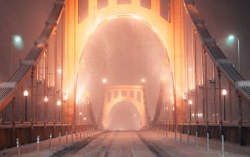 Blizzard, Bridge, Snow, Winter, Lights, Cold, City Wallpaper