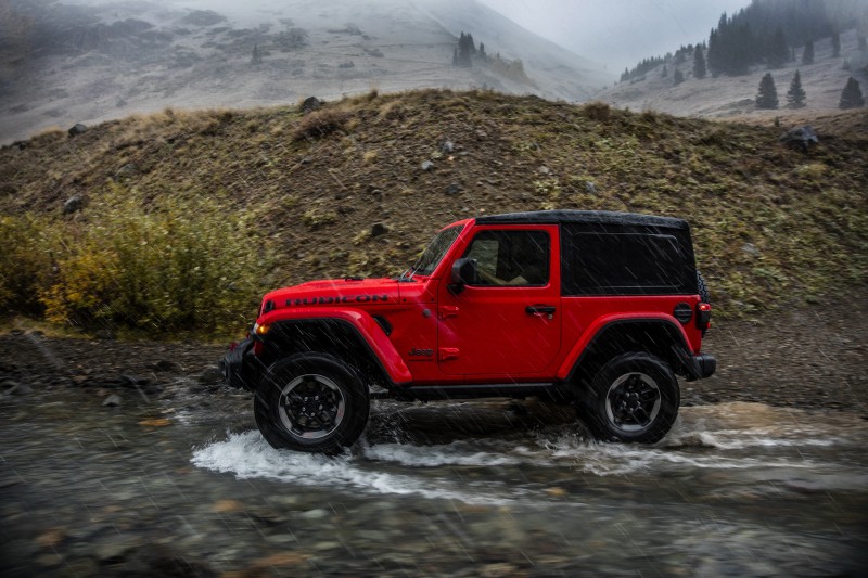 Jeep Wrangler, Red, Raining, Side View, 4×4 Cars Wallpaper