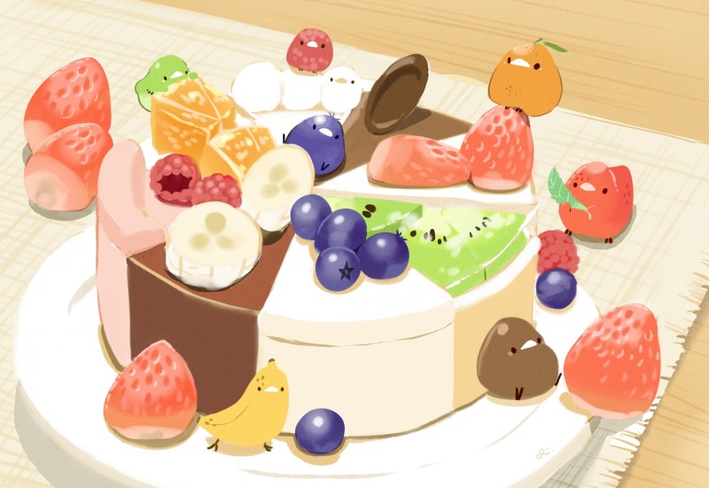 Anime Cake, Dessert, Strawberries, Fruits, Chocolate, Anime Wallpaper