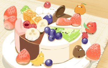 Anime Cake, Dessert, Strawberries, Fruits, Chocolate, Anime Wallpaper