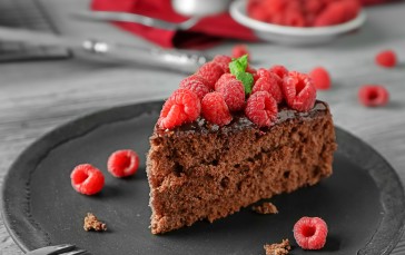 Raspberries, Chocolate Cake, Dessert, Plate, Food Wallpaper
