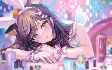 Anime, Anime Girls, Bunny Ears, Makeup, Monster Energy, Painted Nails Wallpaper