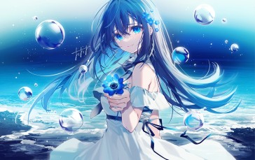 Blue Hair, Blue Eyes, Anime, Anime Girls, Water Enchantress of the Temple Wallpaper