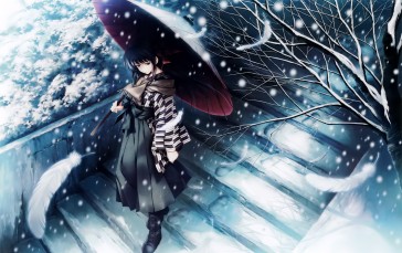 Cartagra Tsuki Kurui No Yamai, Kouzuki Kazuna, Snow, Stairs, Tree, Anime Wallpaper