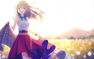 Anime Girl, Smiling, Brown Hair, Plants, Anime Wallpaper