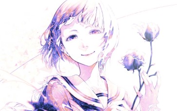 Pretty Anime Girl, Polychromatic, Purple Eyes, Smiling, Anime Wallpaper
