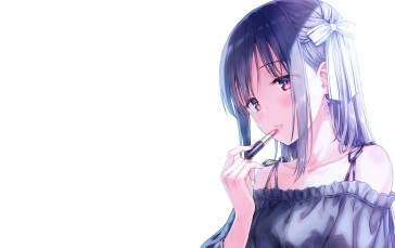 Anime Girl, Lipstick, Earring, Ribbon Wallpaper