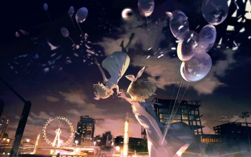 Kagamine Rin, Vocaloid, Balloons, Dusk, Scenery Wallpaper