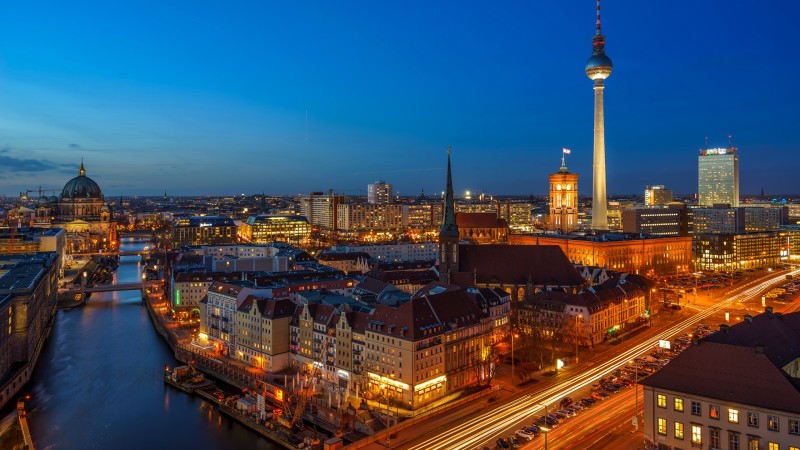 Germany, Historical City, Night, Berlin, Tower Wallpaper
