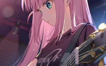 Anime, Anime Girls, Guitar, Musical Instrument, Pink Hair, Blue Eyes Wallpaper