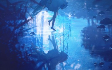 Hatsune Miku, Vocaloid, Reflection, Anime Wallpaper