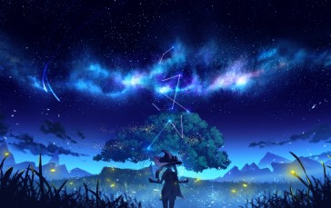 Mona Megistus, Genshin Impact, Night, Clouds, Anime Games Wallpaper