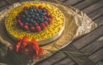 Cake, Blueberries, Raspberries, Dessert Wallpaper