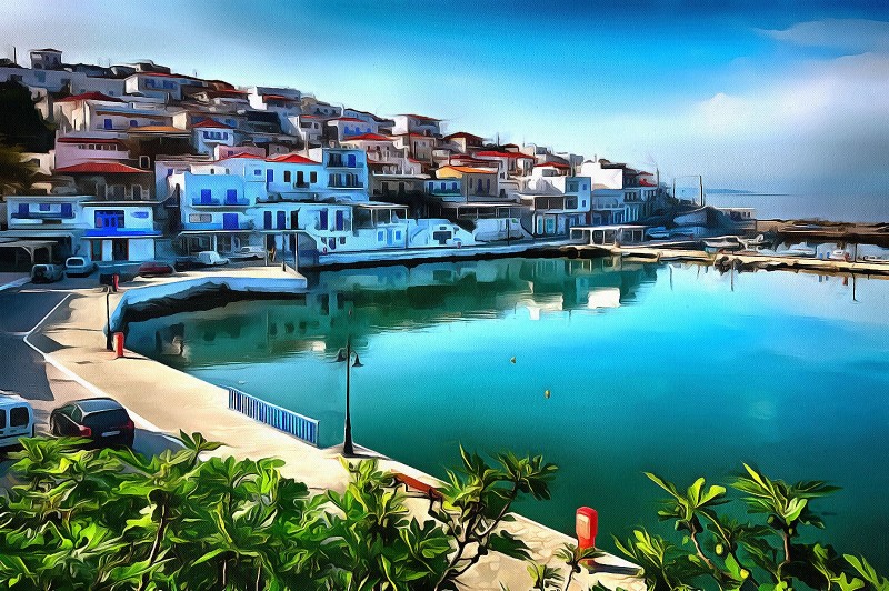 Digital Painting, Andros Island, Greece, Town Wallpaper