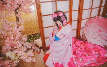 CherryNeko, Women, Model, Asian, Kimono Wallpaper