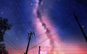 Anime Landscape, Night, Starry Sky, Milky Way, Scenic, Falling Stars Wallpaper