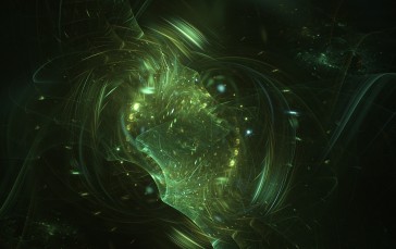 Fractal, Particles, Green Light, Lines, Abstract Wallpaper