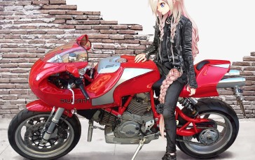 Ia, Vocaloid, Pink Hair, Motorcycle, Jeans, Anime Wallpaper