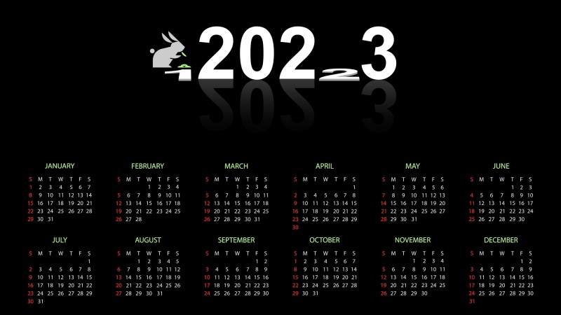 2023 (year), Calendar, Numbers, Black Background Wallpaper