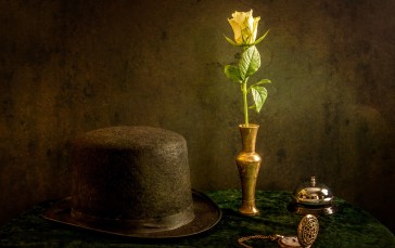 Yellow Flower, Hat, Table, Vase, Pocket Wallpaper