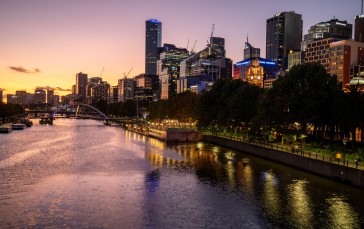 Australia, Melbourne, Cityscape, Twilight, River, Buildings Wallpaper