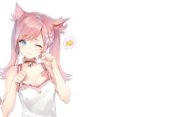 Anime Girl, Pink Hair, Animal Ears, Wink, Cat Girl Wallpaper