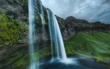 Landscape, 4K, Waterfall, Midnight Wallpaper