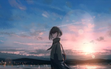Anime Girl, School Uniform, Sunlight, Lens Flare, Sky, Anime Wallpaper