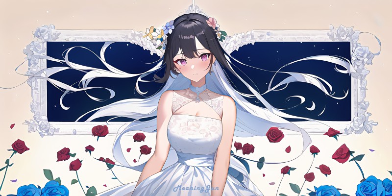 Anime Girls, Anime, AI Art, Dress, Flowers Wallpaper