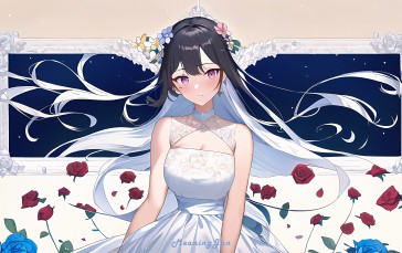 Anime Girls, Anime, AI Art, Dress, Flowers Wallpaper