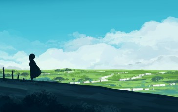 Anime Sky, Clouds, Field, Horizon Wallpaper