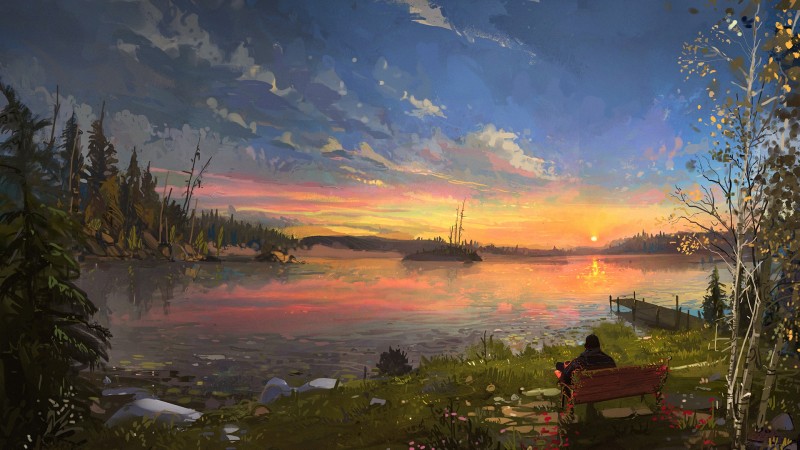 Ismail Inceoglu, Landscape, Sunset, Nature, Bench Wallpaper