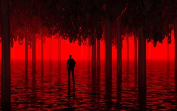 Red, Black, Trees, Standing, Water Wallpaper